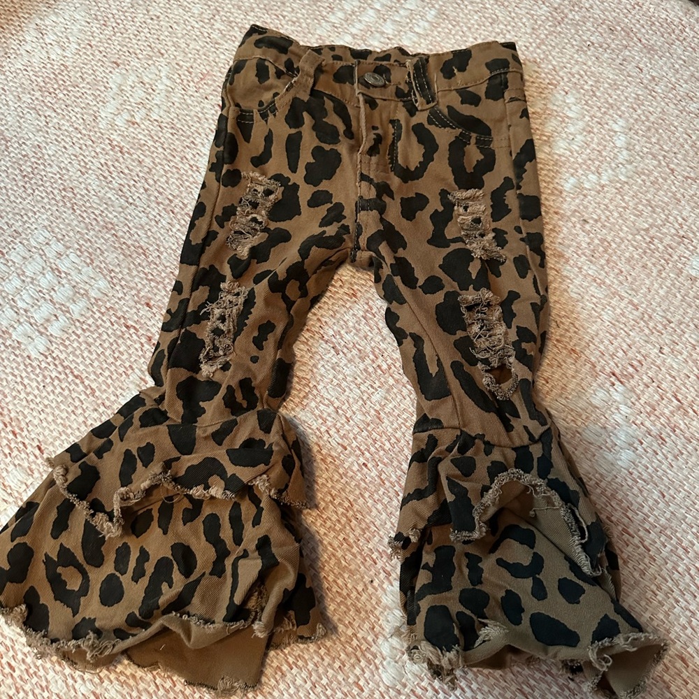 Brown and Black Flared Leopard Print Jeans Worn Once
